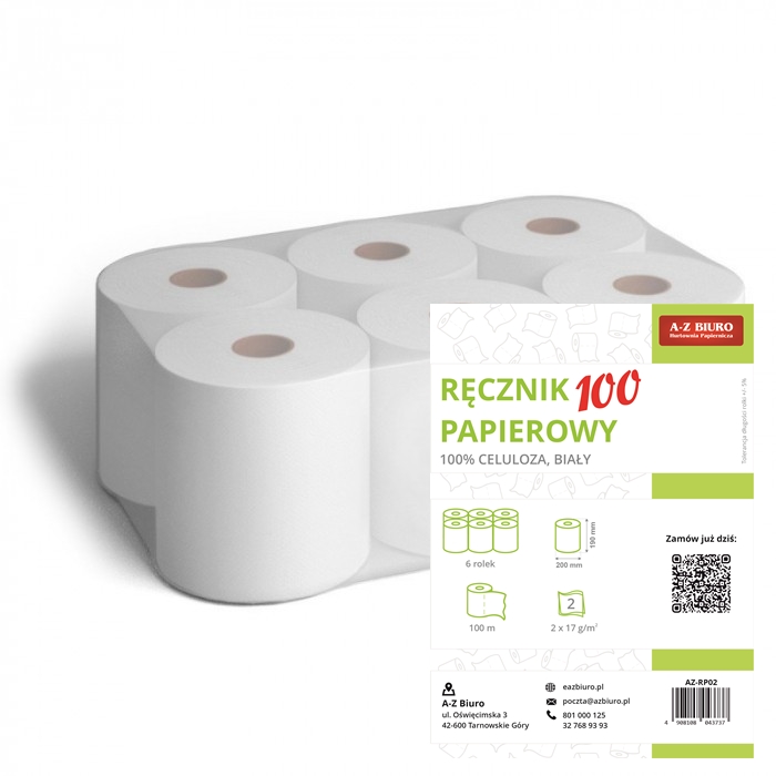 Ręcznik w roli duży dwuwarstwowy Premium 100 m zestaw 6 sztuk biały A-Z Biuro AZ-RP02 | biuroweokazje.pl | Weź zanim zniknie!