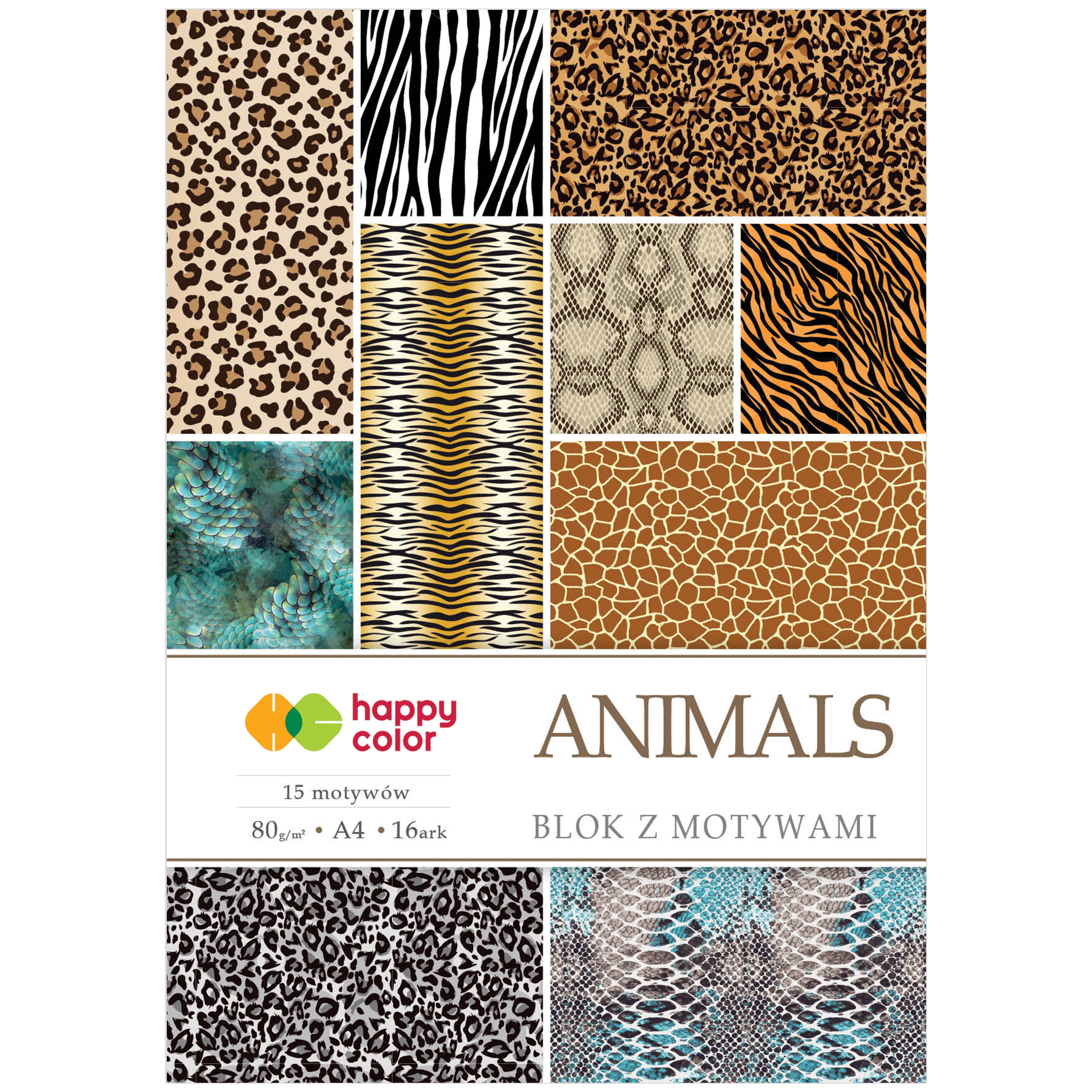 Blok z motywami animals, 80g/m2, A4, 15+1 ark,15 | biuroweokazje.pl | Zainwestuj w jakość