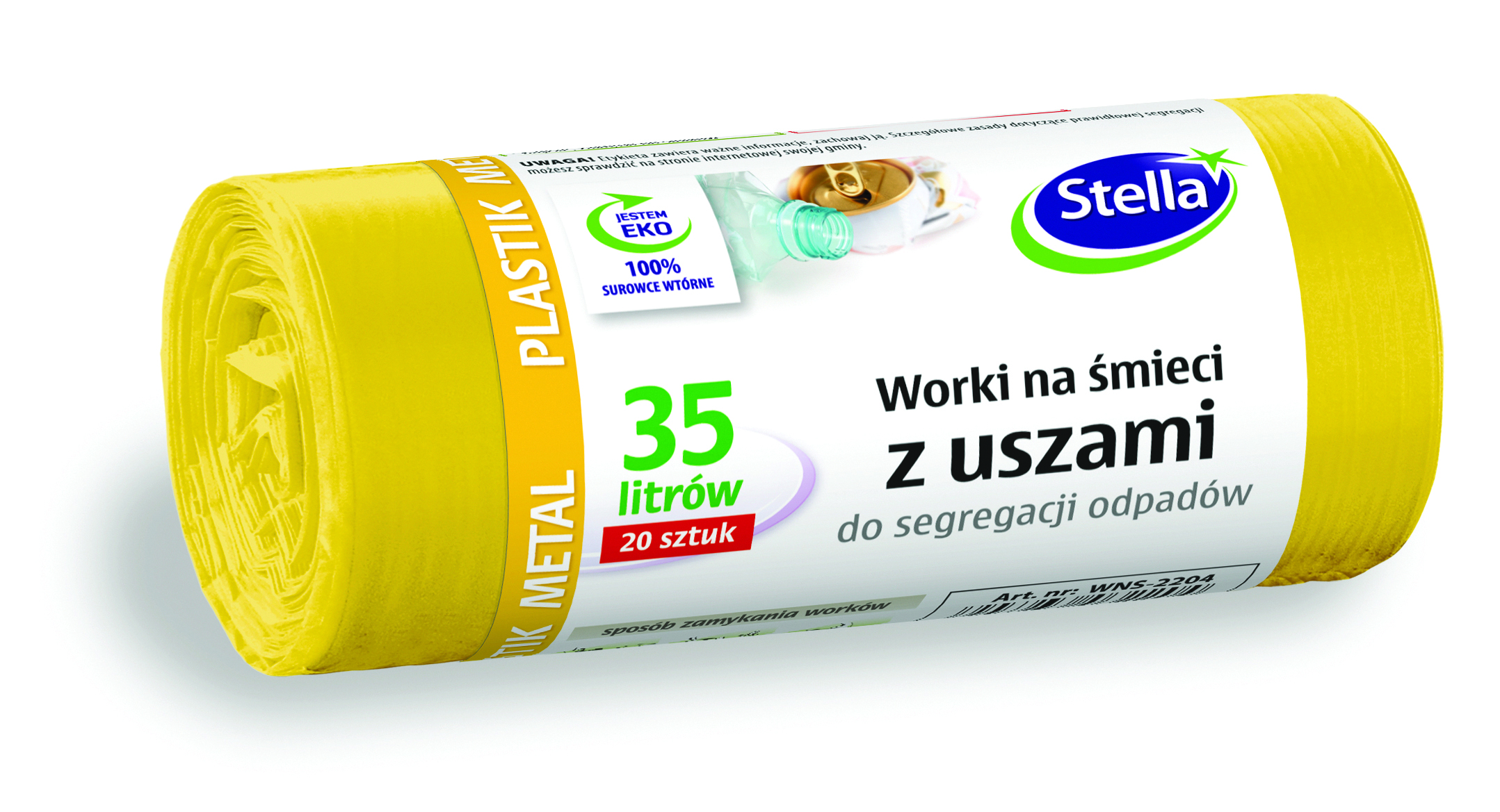 Worki z uszami Stella, do segregacji metali i Plastiku, 35 l, zestaw 20 sztuk., żółte, | biuroweokazje.pl | Kup sprytnie!
