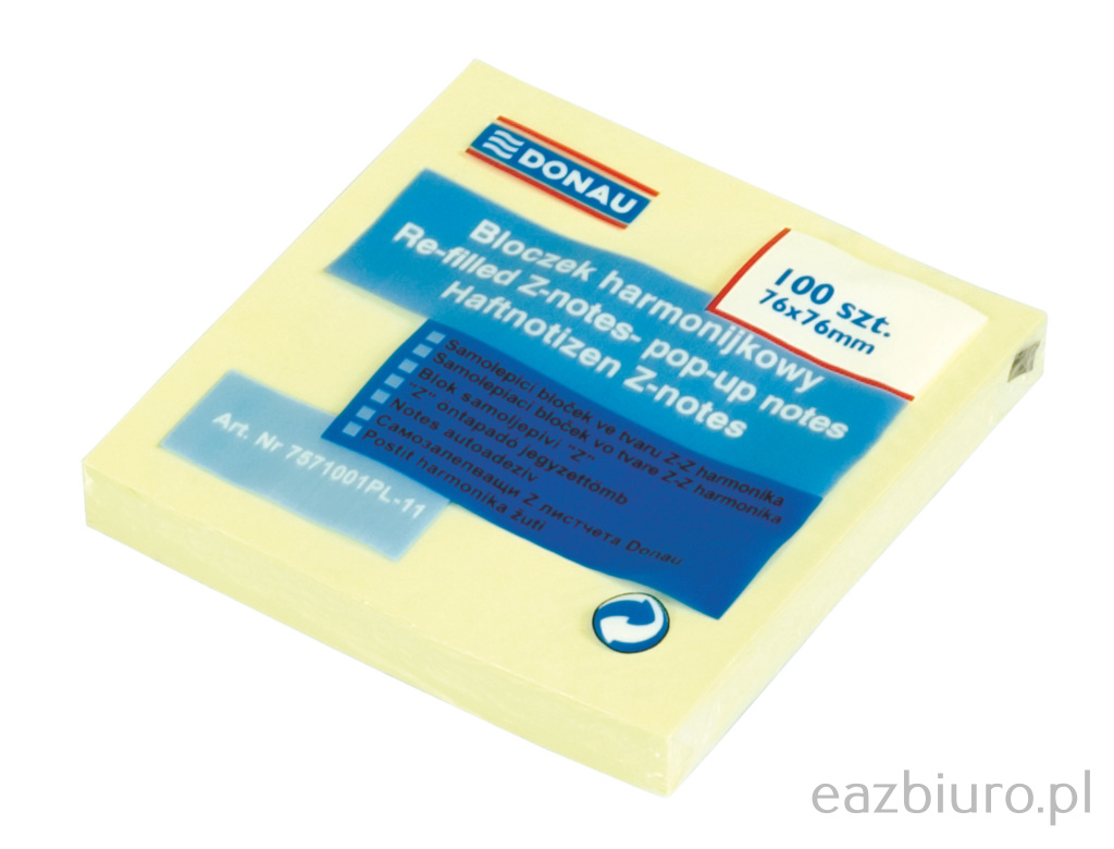 Bloczek samoprzylepny Donau 76 x 76 mm żółty | biuroweokazje.pl | Dodaj do koszyka!