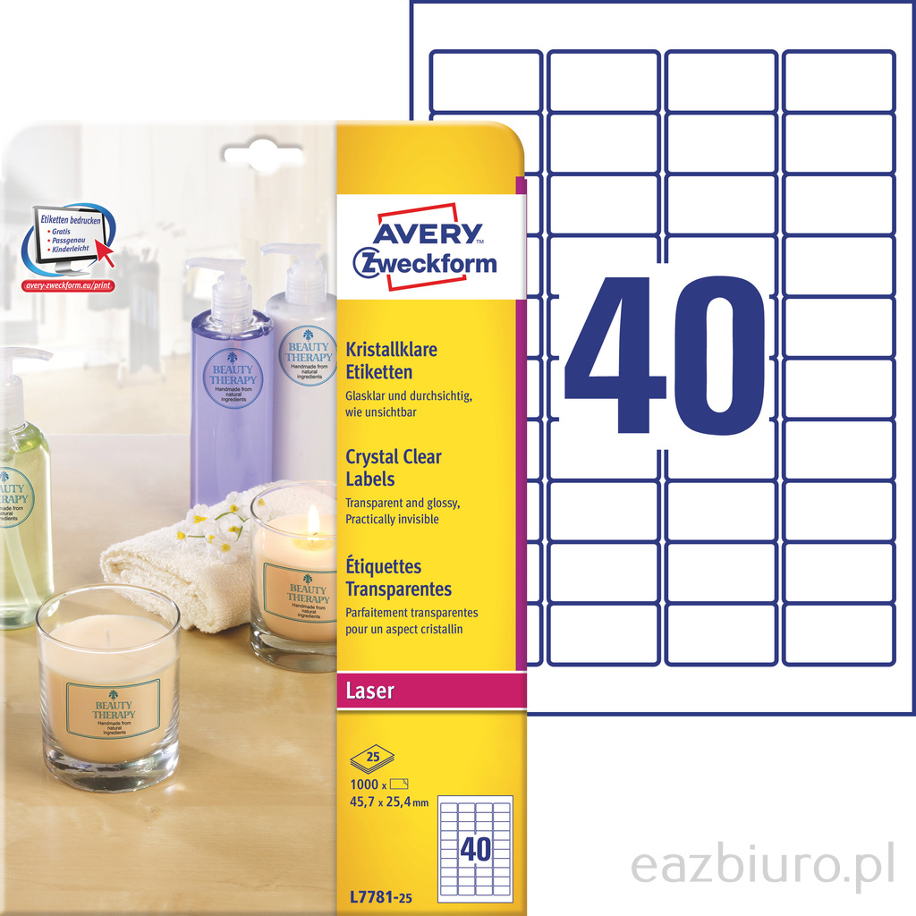 Etykiety przezroczyste crystal clear Avery Zweckform, A4, 25 ark./op., 45,7 x 25,4 mm | biuroweokazje.pl | Sprawdź cenę!