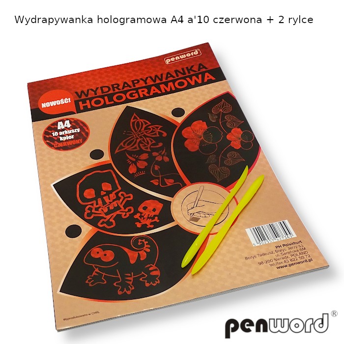 Wydrapywanka hologramowa A4 a'10 czerwona + 2 rylce HP-10 | biuroweokazje.pl | Kup skutecznie!