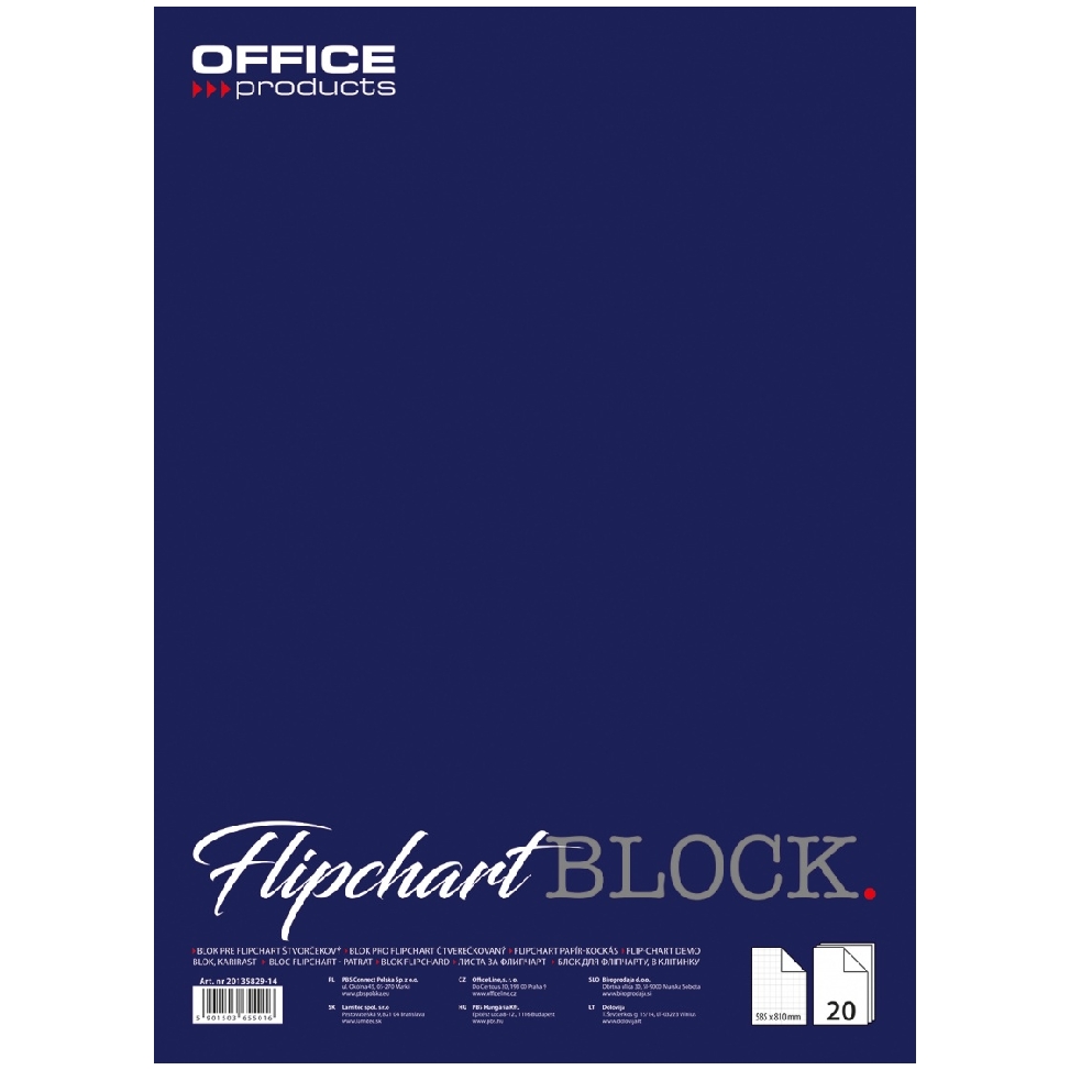 Blok do flipchartów Office Products, kratka, 58,5 x 81 cm, 20 kartek, biały | biuroweokazje.pl | Zamów teraz!