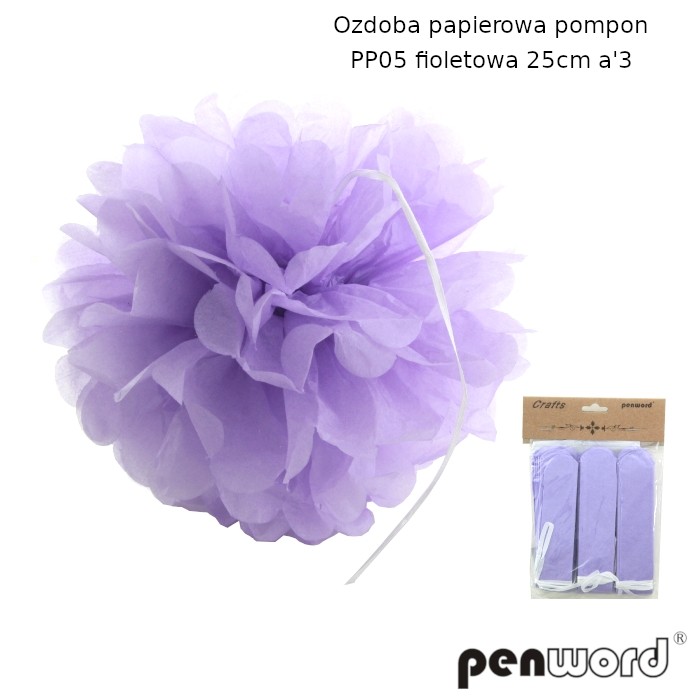 Ozdoba papierowa pompon pp05 fioletowa 25cma'3 | biuroweokazje.pl | Kup w promocji!