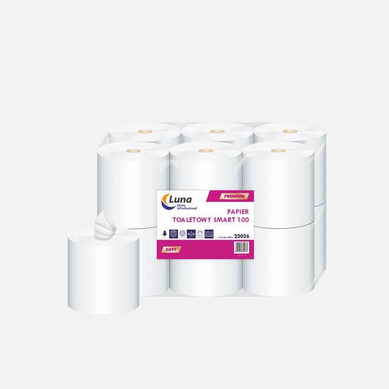 Papier toaletowy Jumbo 12 rolek SMART T100 m celuloza 2 warstwowy, h- 13,4 cm, O14,5 cm | biuroweokazje.pl | Zamów bez zwłoki!