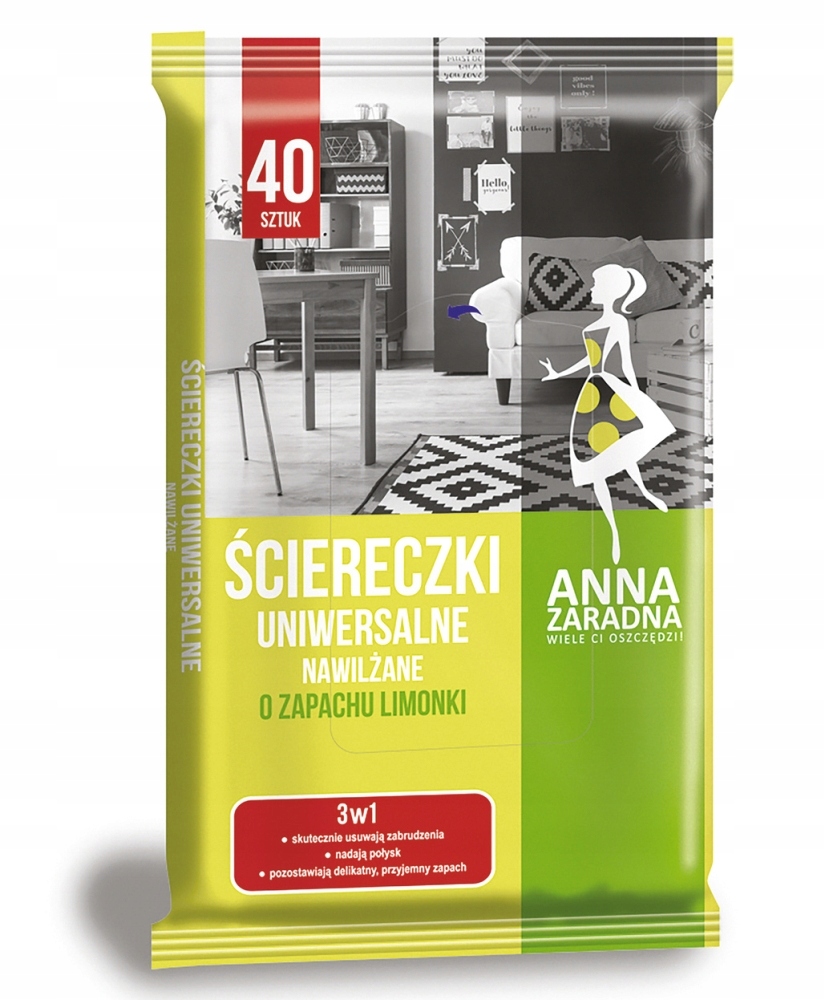 Ściereczki uniwersalne nawilżane Anna Zaradna o zapachu limonki zestaw 40 sztuk. | biuroweokazje.pl | Weź zanim zniknie!