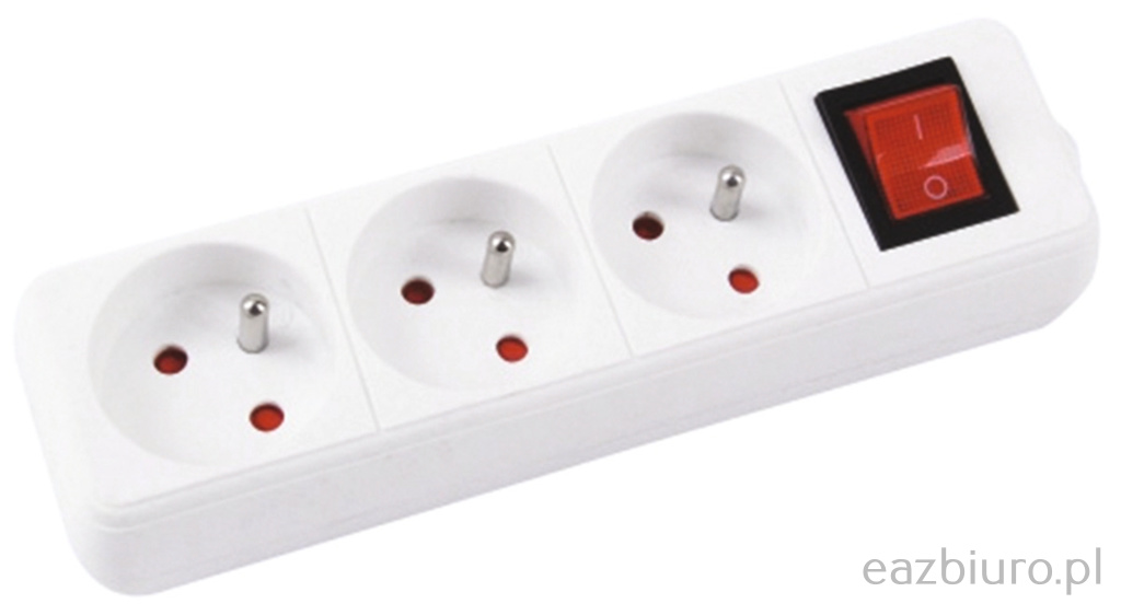 Przedłużacz 3 gniazda z uziemieniem i wyłącznikiem 3 m biały | biuroweokazje.pl | Zamów szybko!