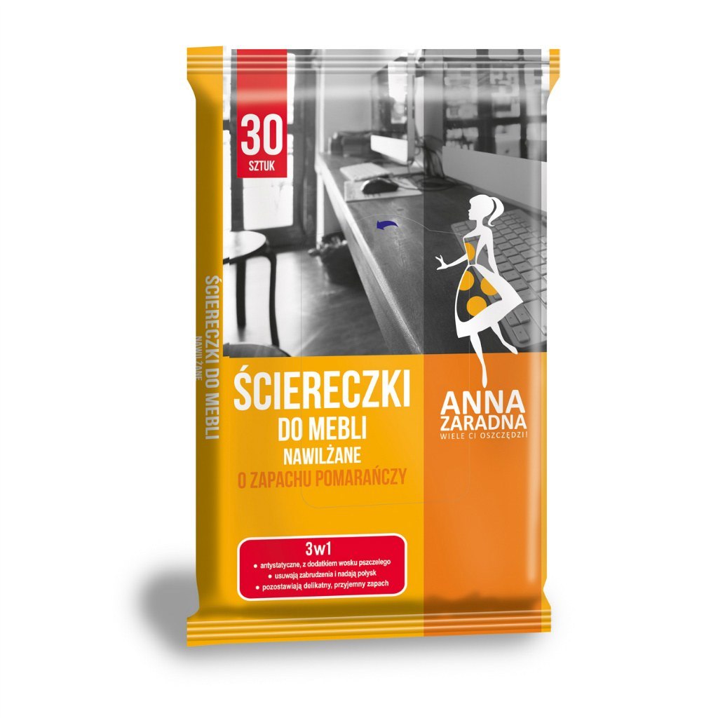 Ściereczki nawilżane Anna Zaradna do mebli o zapachu pomarańczy zestaw 30 sztuk. | biuroweokazje.pl | Kup online!