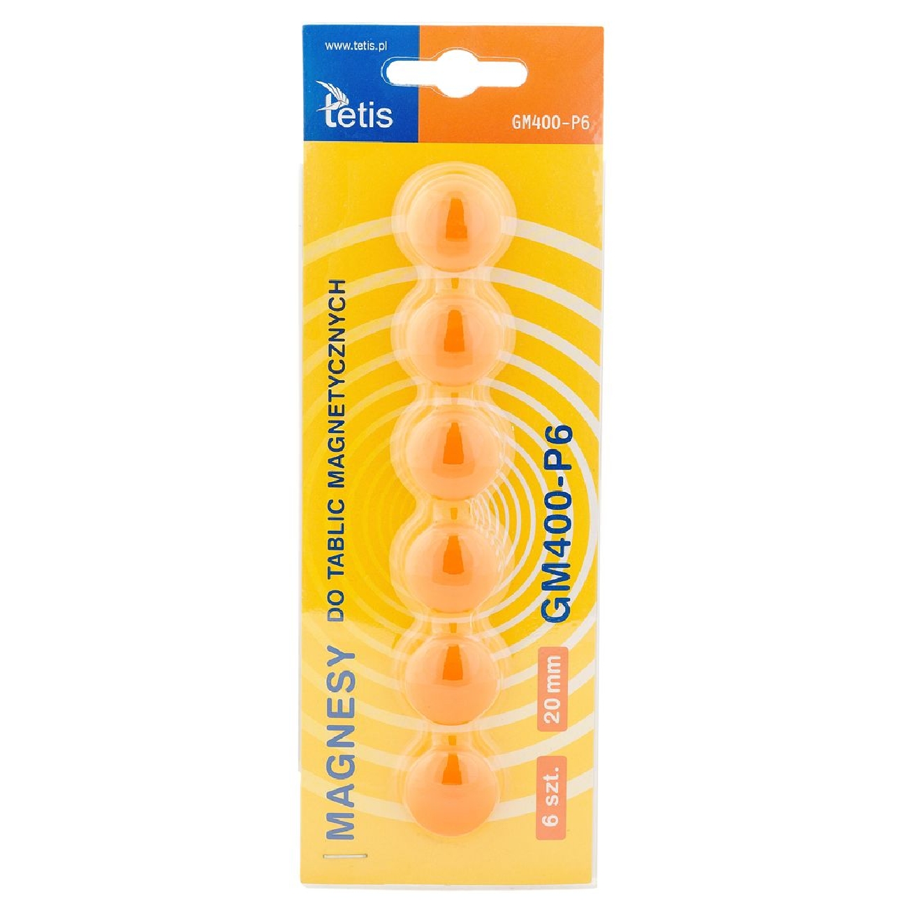 Magnesy Tetis gładkie pomarańczowe 20 mm zestaw 6 sztuk | biuroweokazje.pl | Zamów z gwarancją!