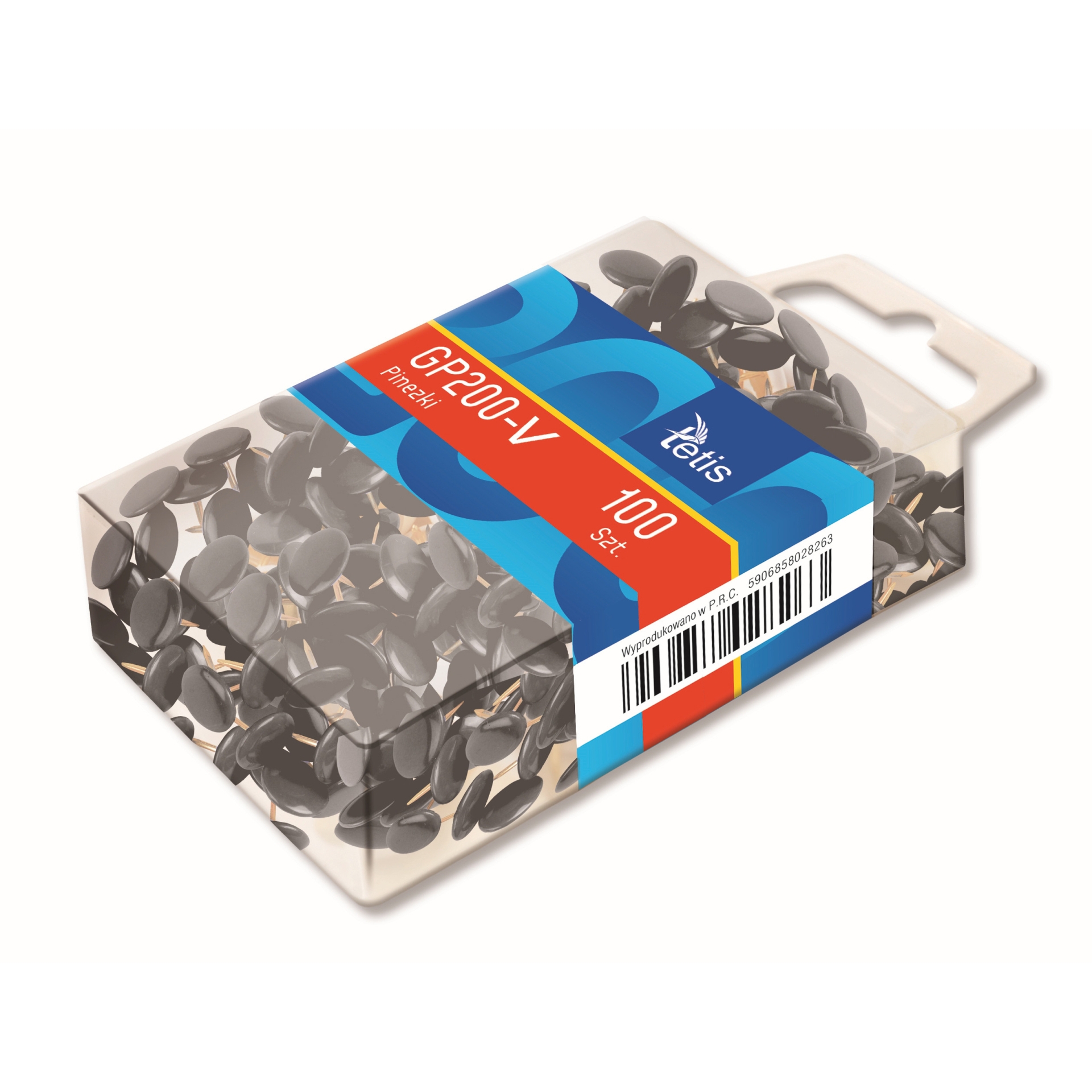 Pinezki Tetis zestaw 100 sztuk czarne | biuroweokazje.pl | Zamów online!