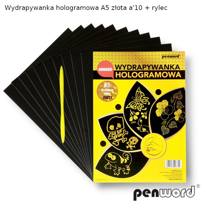 Wydrapywanka hologramowa A5 złota a'10 + rylec HP-03 | biuroweokazje.pl | Zamów bezpiecznie!