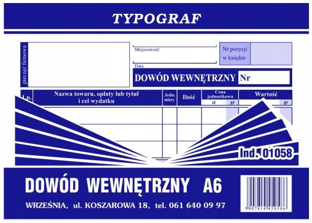 Druk dowód wewnętrzny A6 Typograf | biuroweokazje.pl | Wybierz najlepsze!