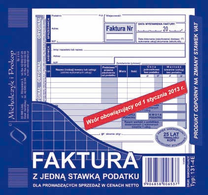 Druk faktura vat 2/3 A5 z jedną stawką podatku | biuroweokazje.pl | Kup w promocji!