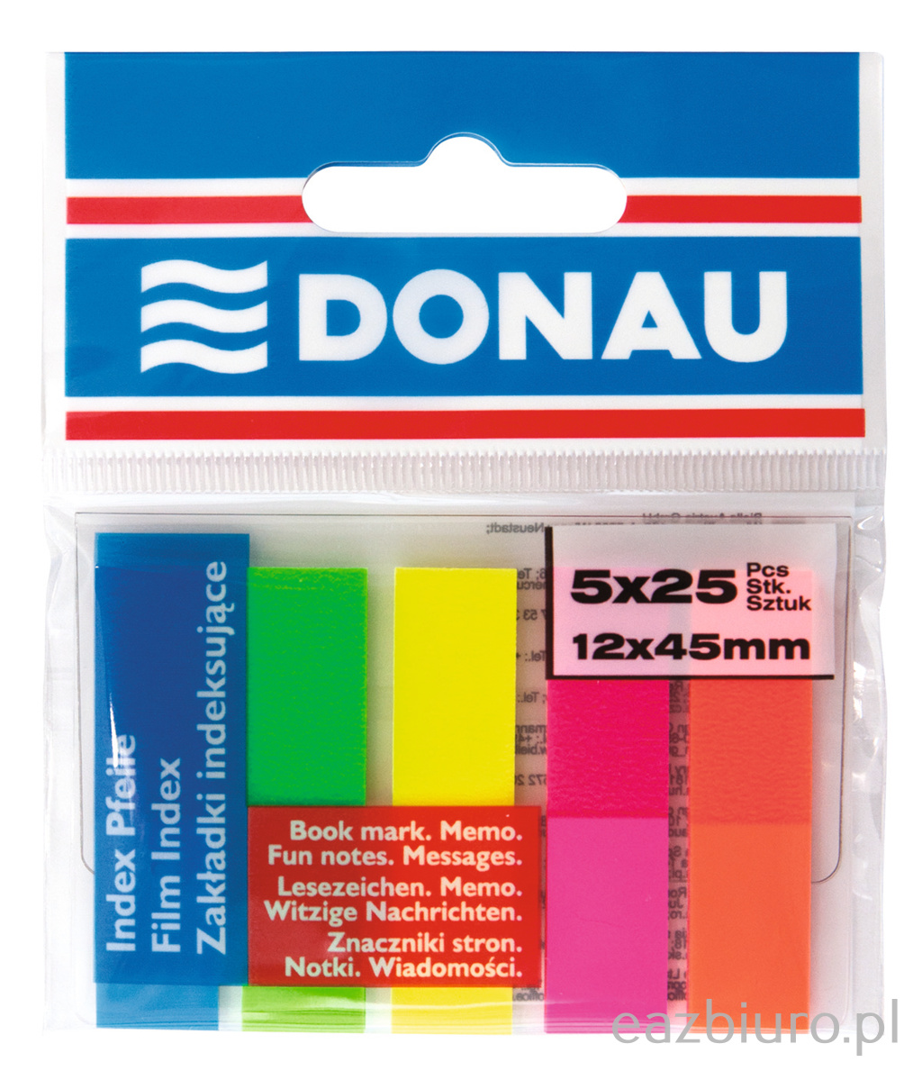 Zakładki indeksujące Donau 12 x 45 mm 5 x 25 kartek mix kolorów | biuroweokazje.pl | Kup w sekundę!
