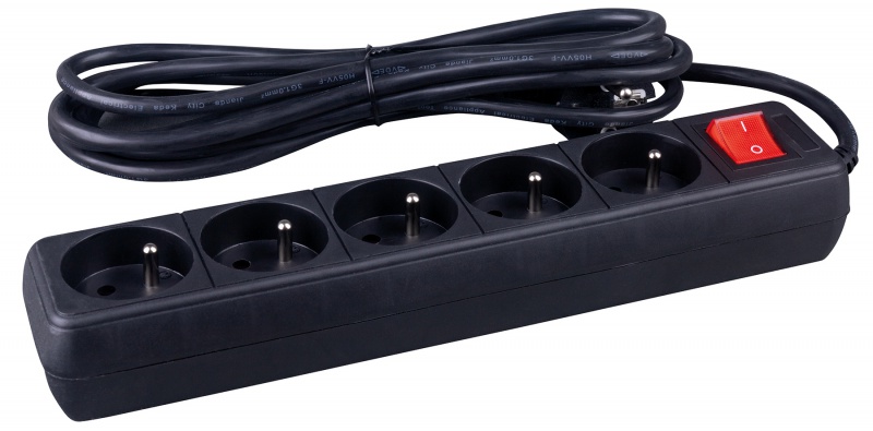 Przedłużacz 5 gniazd z wyłącznikiem 5m czarny | biuroweokazje.pl | Sprawdź co zyskujesz