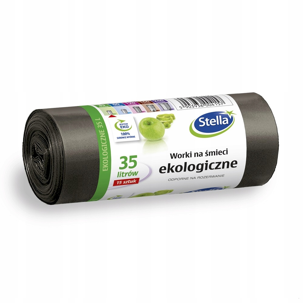 Worki na śmieci Stella, ekologiczne, 35 l, zestaw 15 sztuk., czarny | biuroweokazje.pl | Działaj teraz!