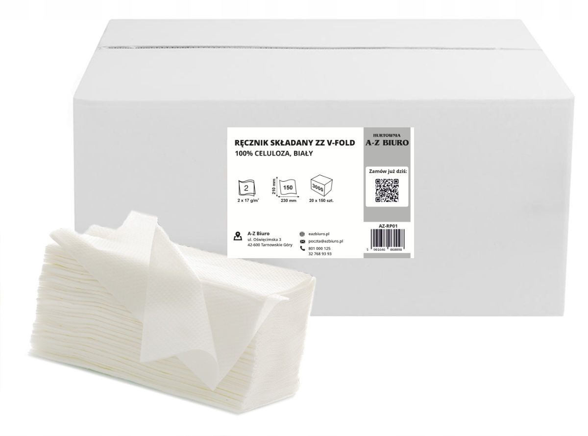Ręczniki ZZ V-FOLD biały Premium 100% celuloza 150 listków x 20 bind, zestaw 3000 sztuk w | biuroweokazje.pl | Zamów online!