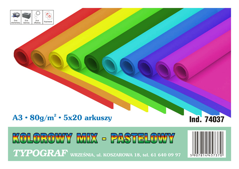 Papier ksero kolorwy mix pastelowy A3 80 g zestaw 100 arkuszy | biuroweokazje.pl | Kup z dostawą!
