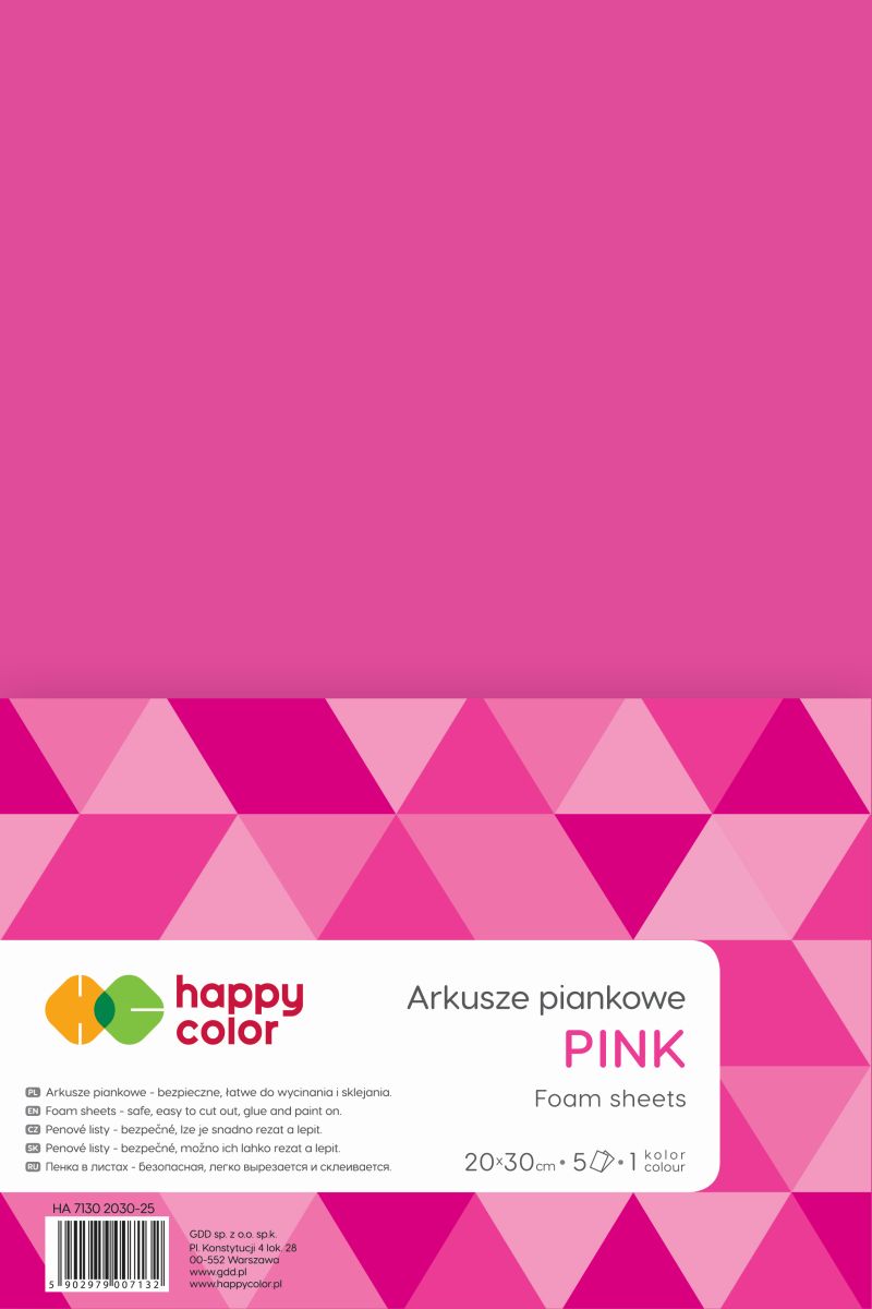 Arkusze piankowe A4, 5 ark, różowy Happy Color | biuroweokazje.pl | Zamów w kilka sekund