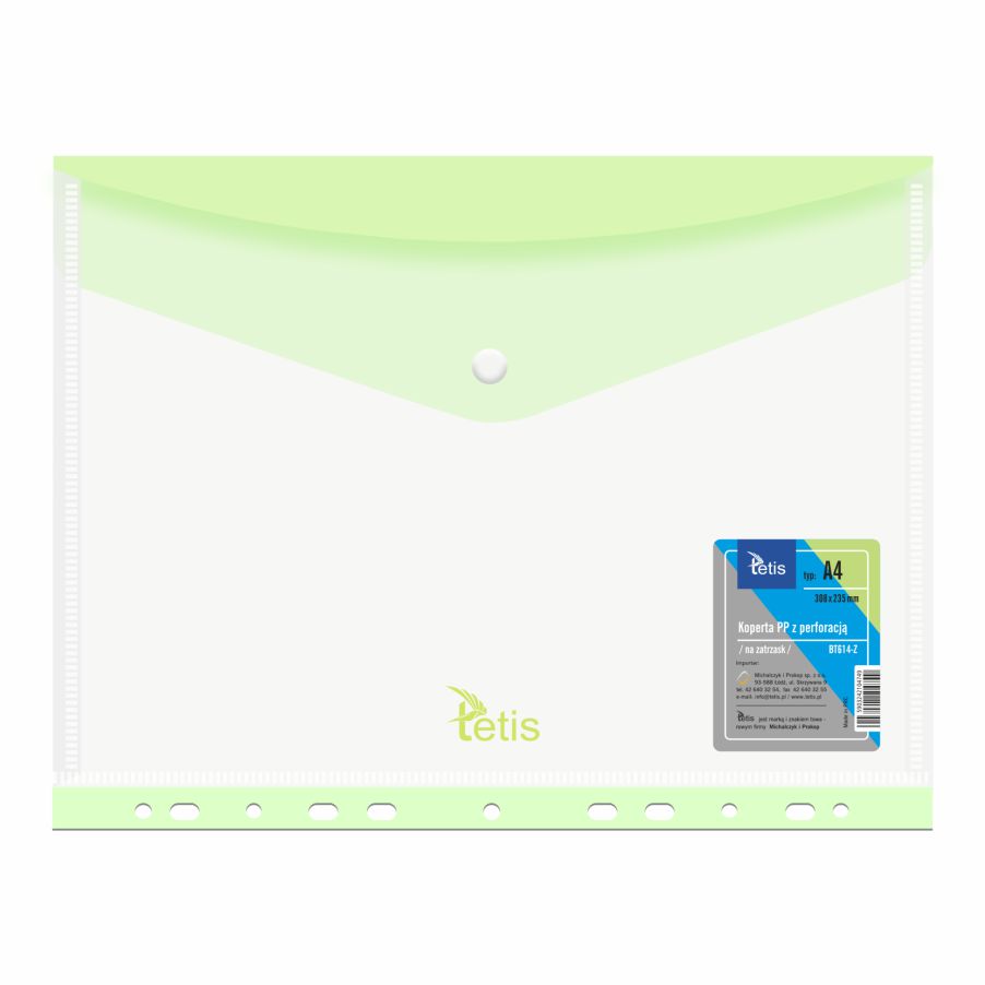 Koperta PP A4 z perforacją Tetis BT614 zielona | biuroweokazje.pl | Kliknij i kup!