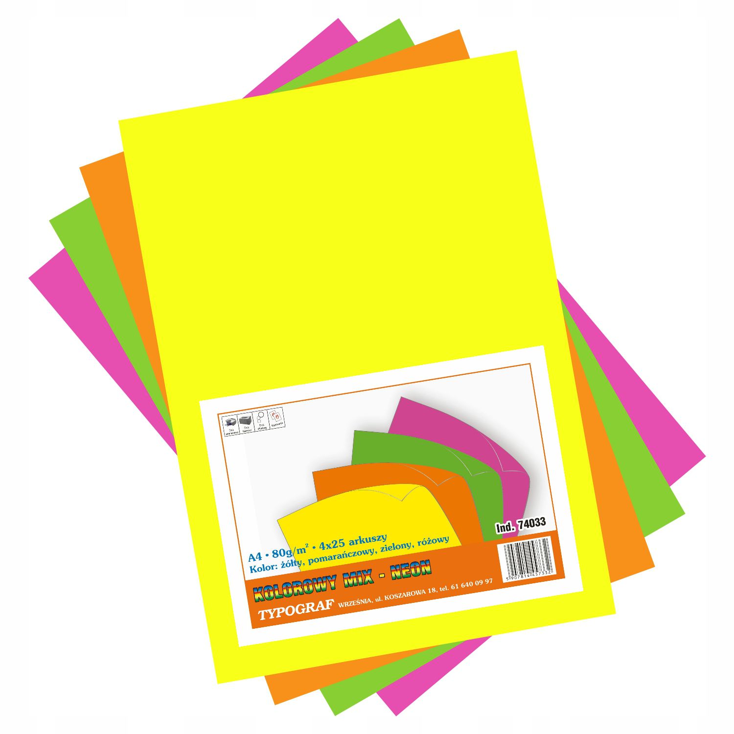 Papier ksero kolorowy mix neonowy A4 80 g/m2 | biuroweokazje.pl | Kup pewnie!