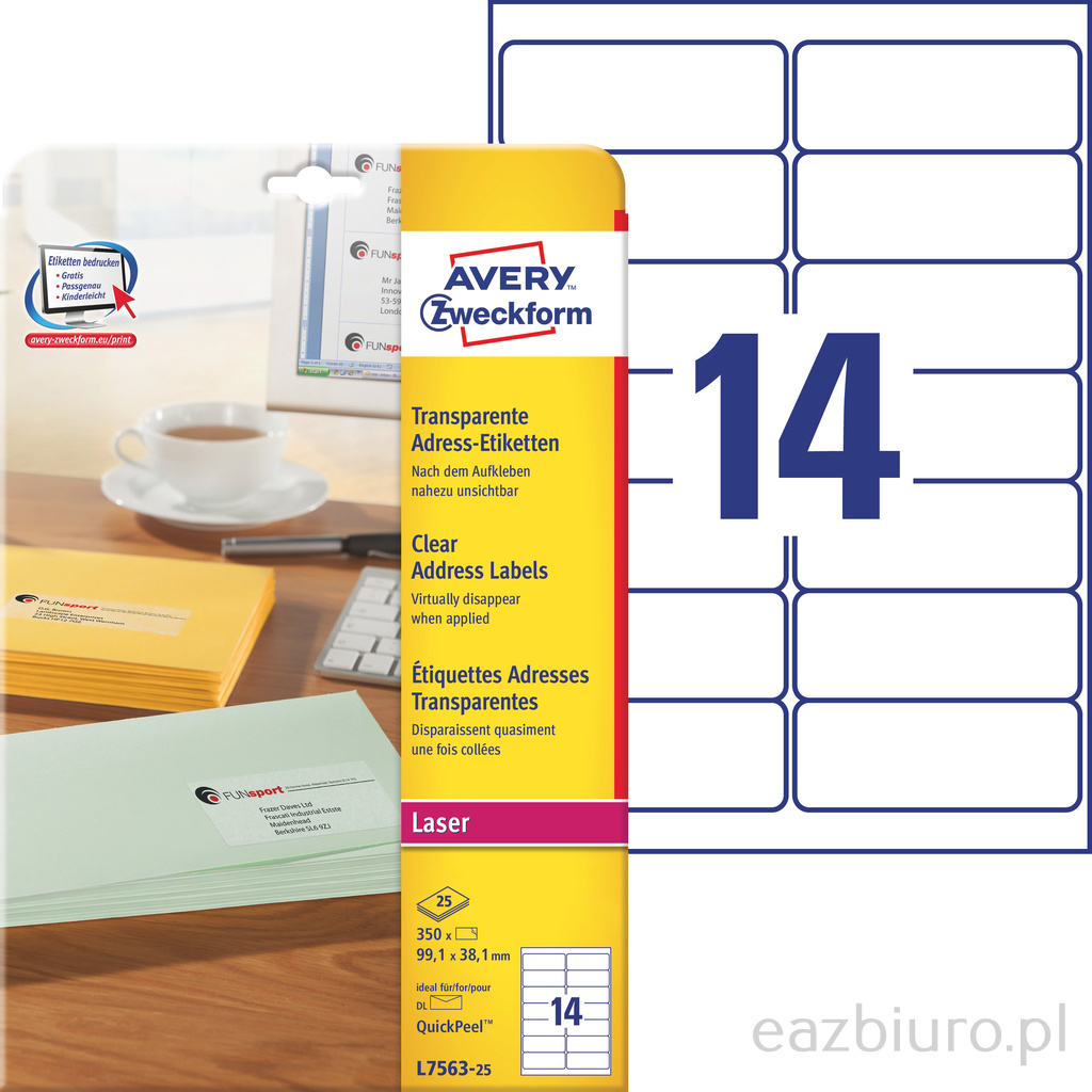 Etykiety zf-7563-25 99,1x38,1 adresowe przezroczyste | biuroweokazje.pl | Kup od razu!