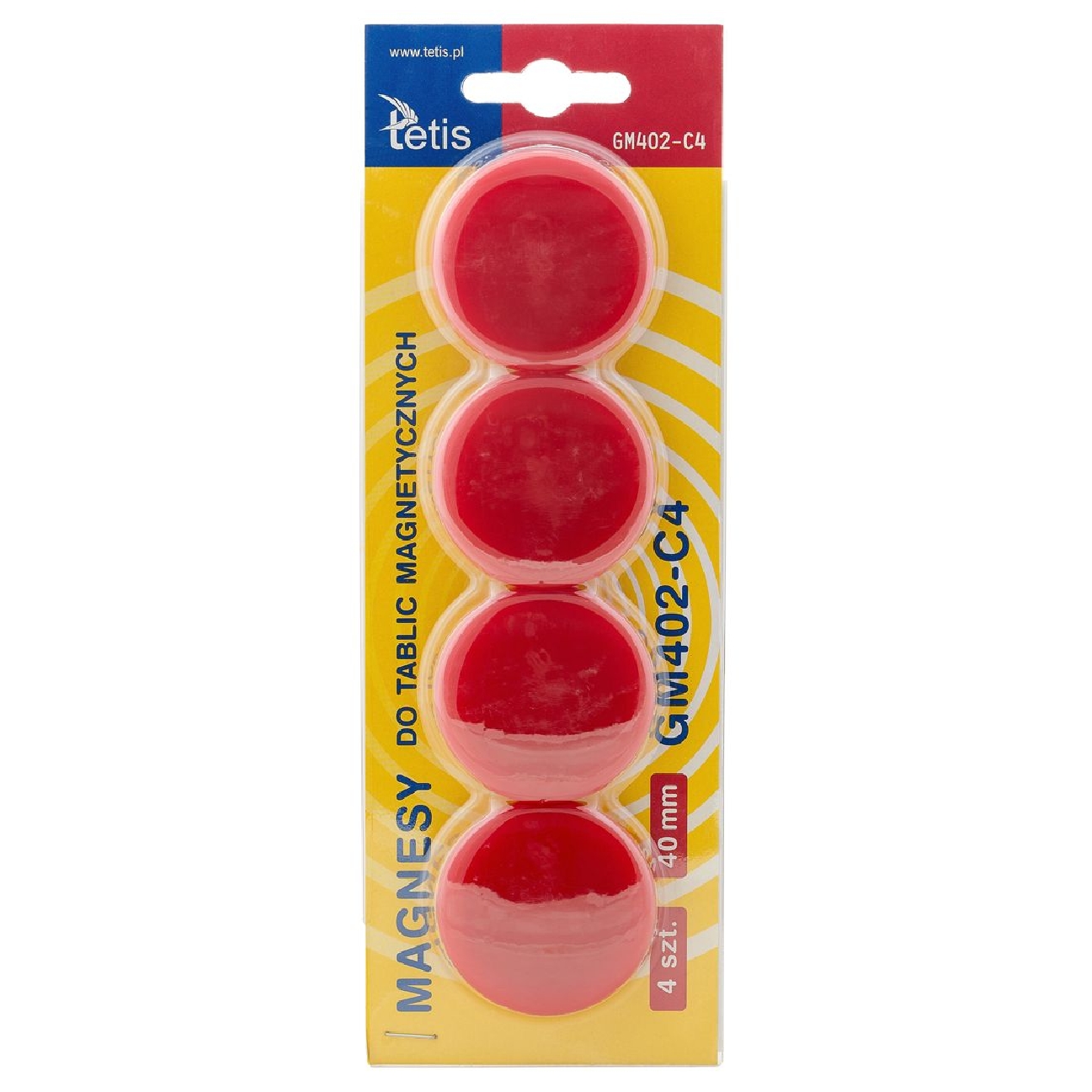 Magnesy Tetis gładkie czerwone 40 mm 4 sztuki | biuroweokazje.pl | Zamów bez zwłoki!