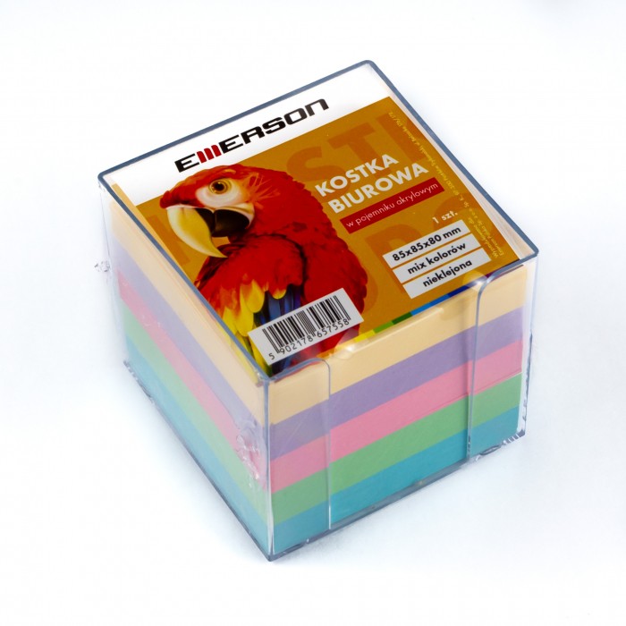 Kostka kolorowa 85x85x80 w pojemniku akrylowym | biuroweokazje.pl | Zamów korzystnie!