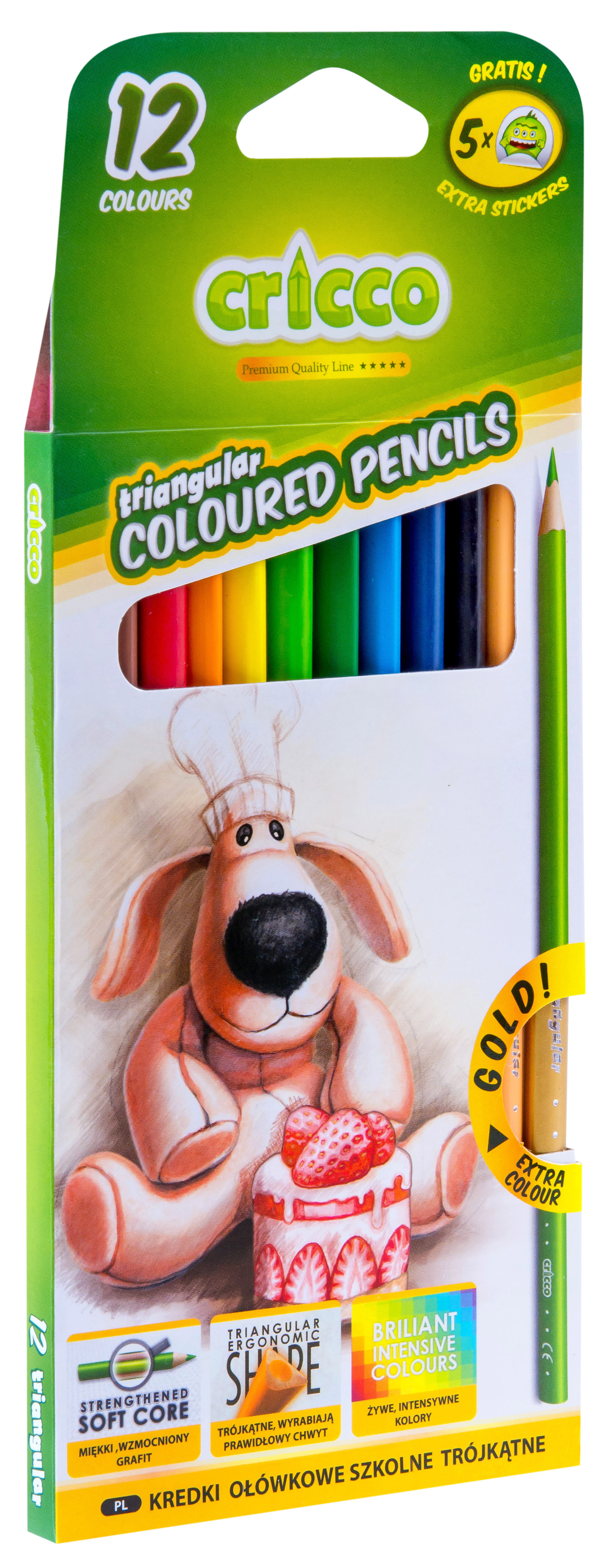 Kredki Cricco trójkątne 12 kolorów mix wzorów | biuroweokazje.pl | Dodaj do koszyka!