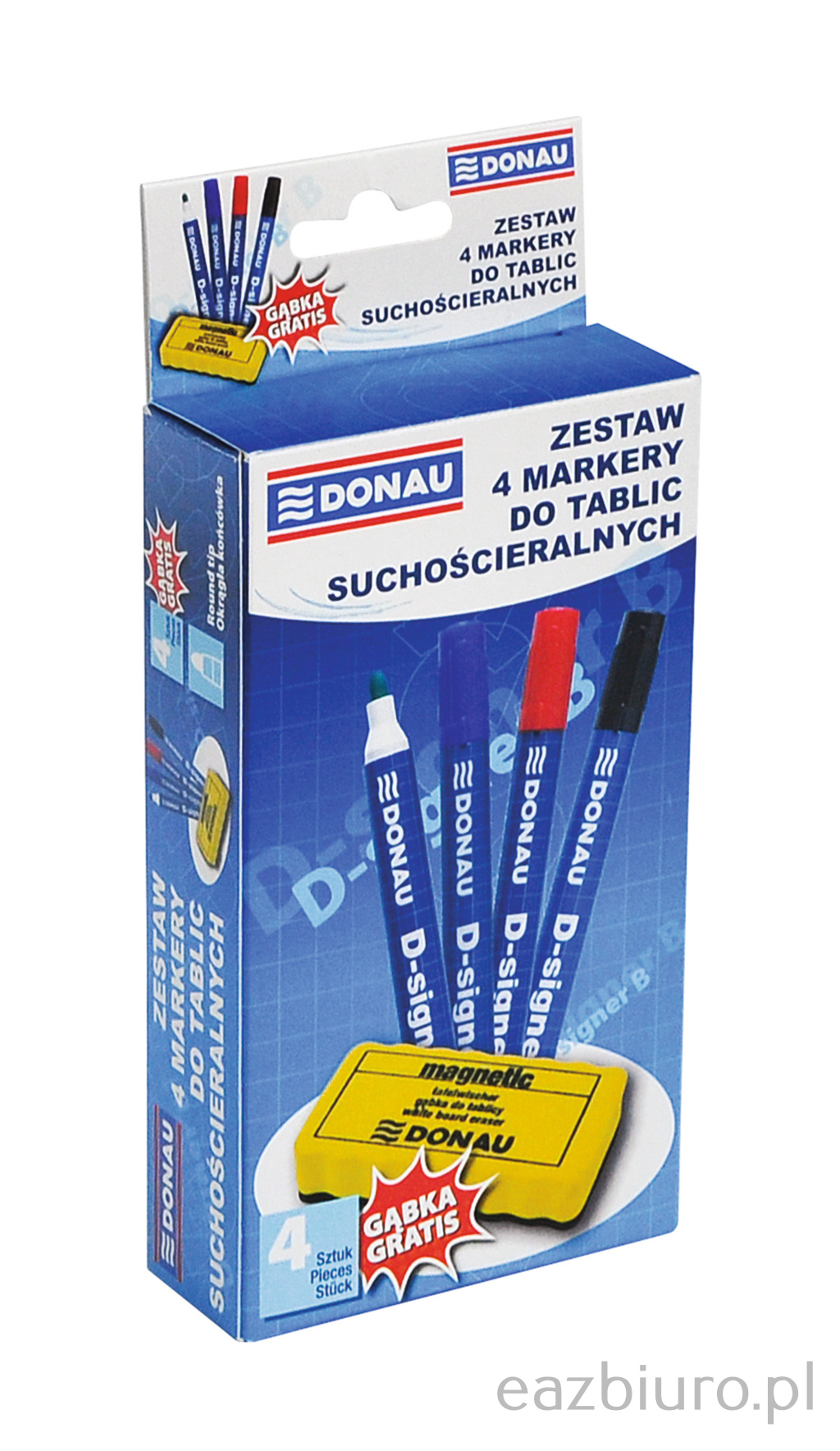 Marker suchościeralny, 4 kolory + gąbka, Donau | biuroweokazje.pl | Zamów online!