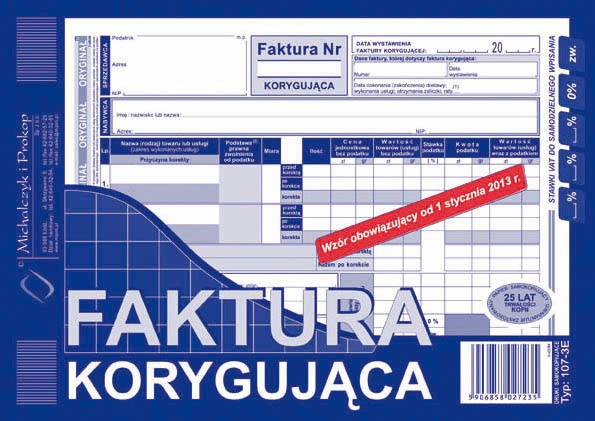 Druk faktura A5 korygująca do biura | biuroweokazje.pl | Kup teraz!