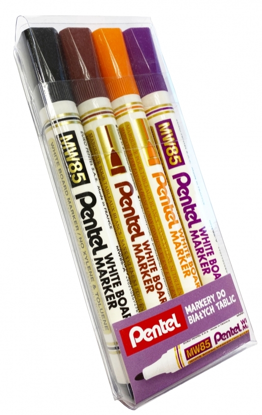 Marker do tablic suchościeralnych Pentel mw85 4 kolory etui | biuroweokazje.pl | Zamów wygodnie!