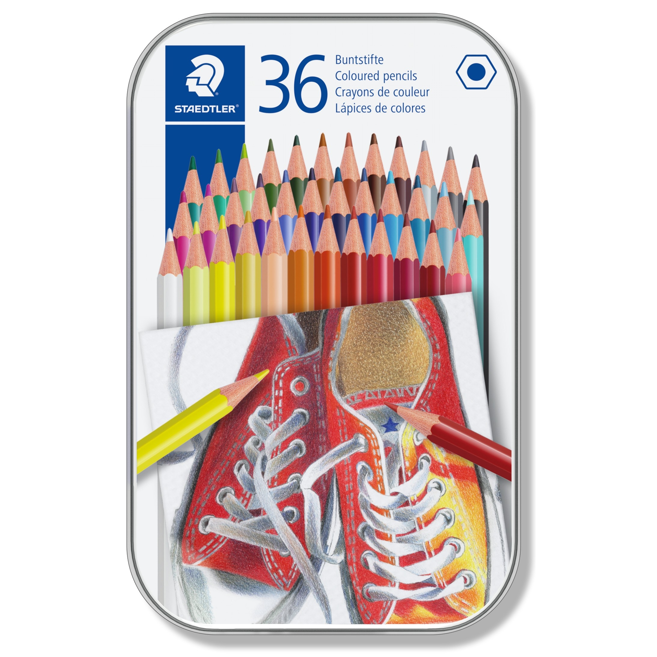 Kredki ołówkowe sześciokątne w metalowym opakowaniu Staedtler 36 kolorów | biuroweokazje.pl | Kup z rabatem!
