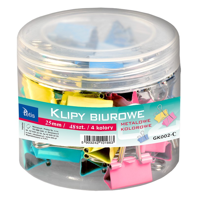 Clips 25mm /48szt kolorowe tuba | biuroweokazje.pl | Zamów swój egzemplarz