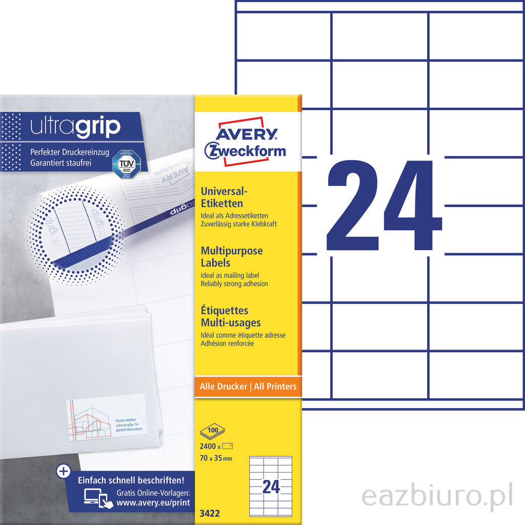 Etykiety Avery Zweckform uniwersalne zf-3422 70x35 zestaw 100 arkuszy | biuroweokazje.pl | Kup z dostawą!