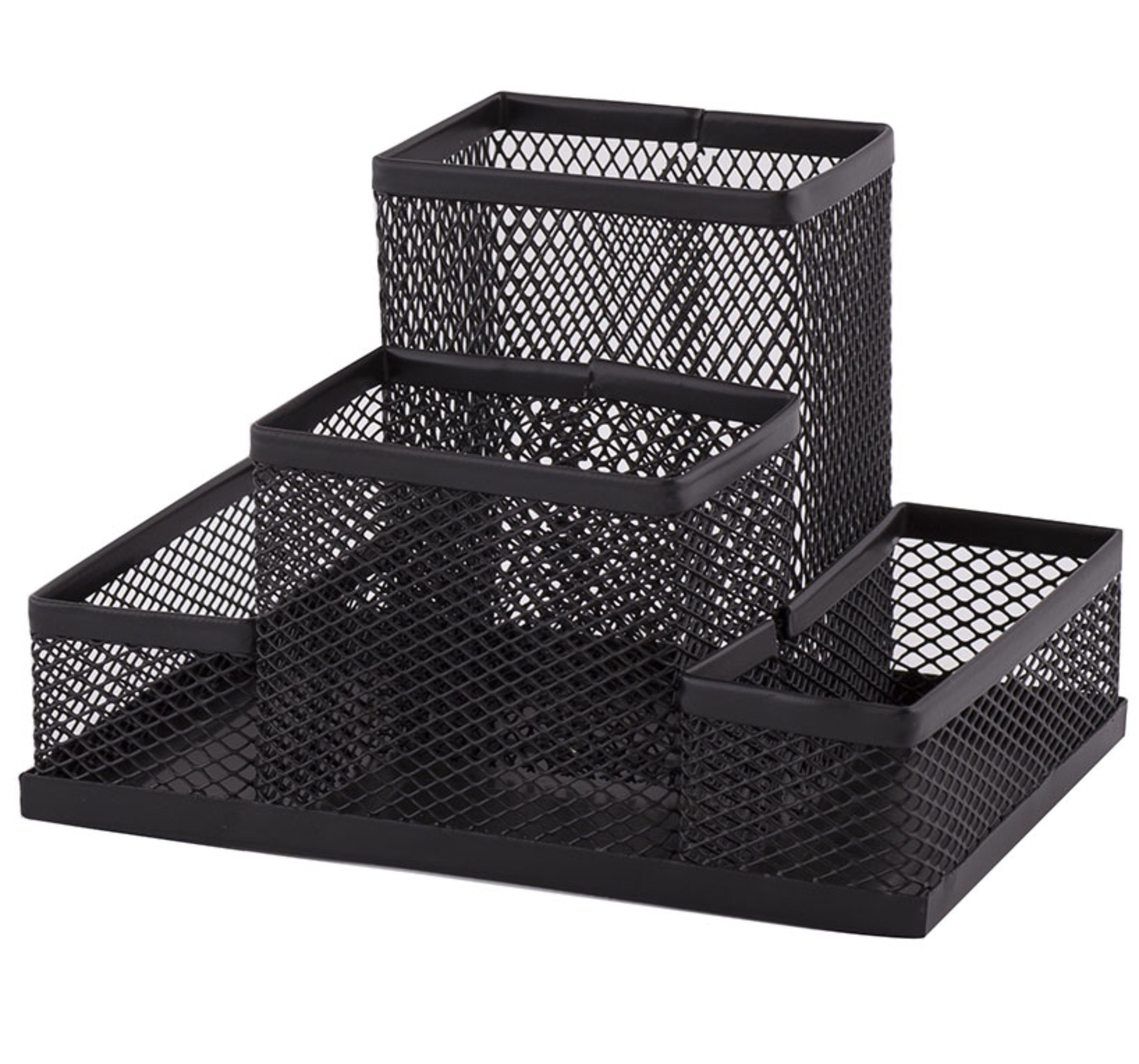 Przybornik na biurko siatka 4 komory czarny | biuroweokazje.pl | Zamów rozsądnie!