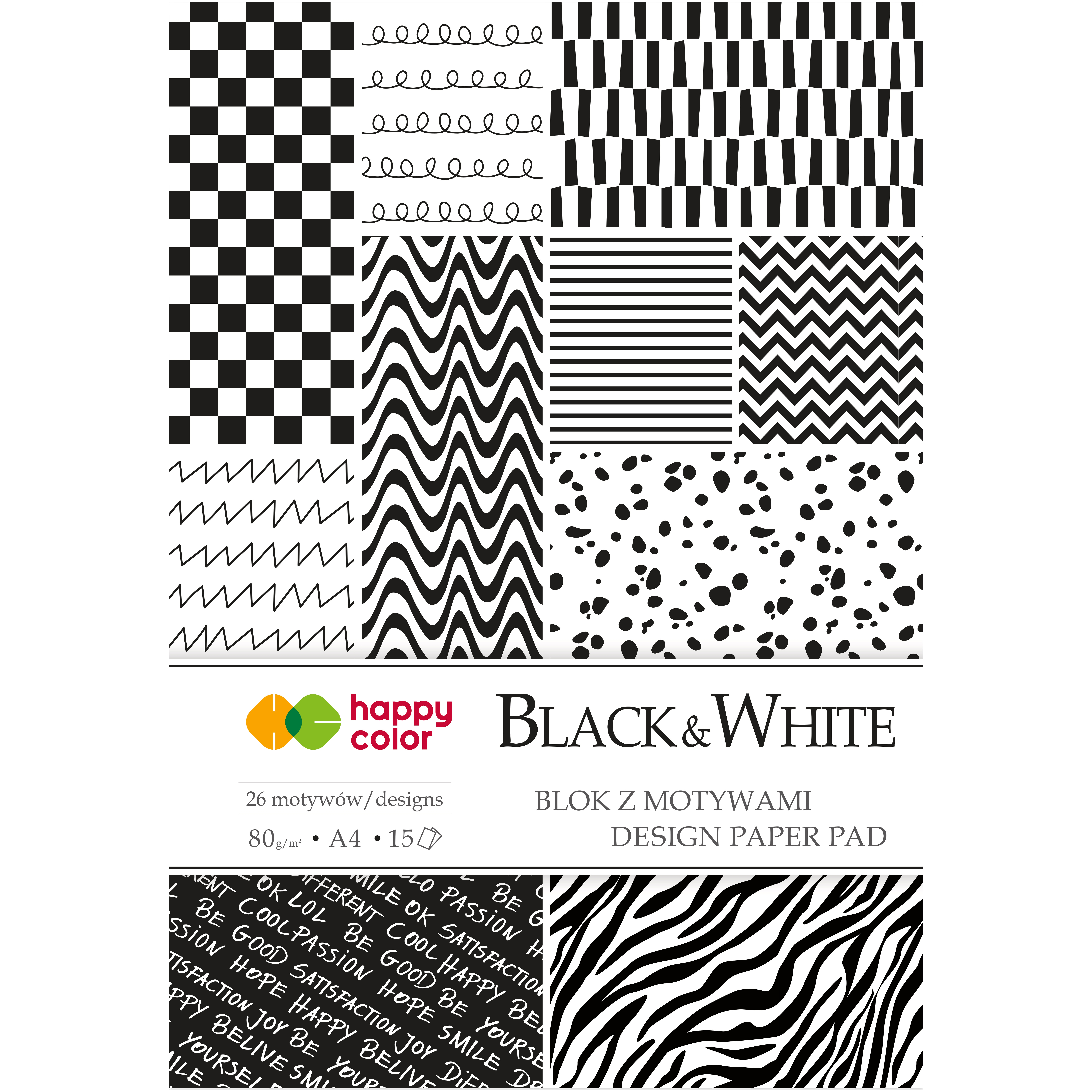 Blok z motywami czarno-biały, 80g/m2, A4, 15 ark, | biuroweokazje.pl | Zrób krok do lepszego wyboru