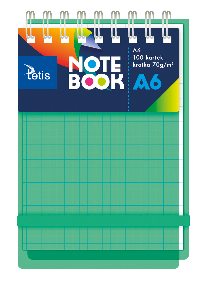 Zielony kołonotatnik pp z przekładkami A6 Tetis, 100 kartek w kratkę | biuroweokazje.pl | Nie przegap!