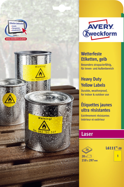 Etykiety wodoodporne heavy duty żółte 210x297 mm | biuroweokazje.pl | Skorzystaj z rabatu!