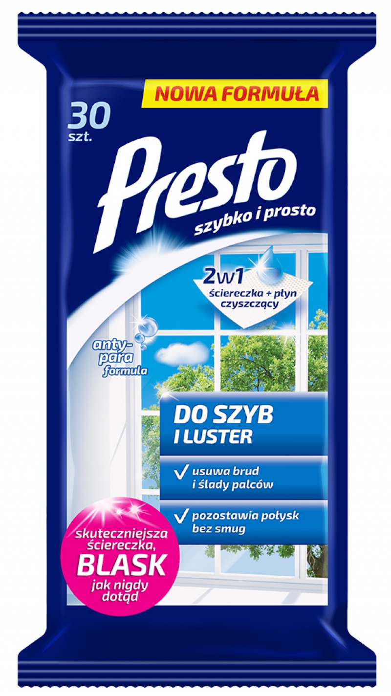 chusteczki Presto do szyb i luster, 30szt., biał | biuroweokazje.pl | Odkryj świetną okazję