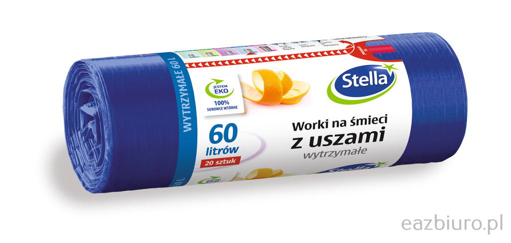 Worki na śmieci Stella, z uszami, 60 l, zestaw 20 sztuk., granatowe, granatowy | biuroweokazje.pl | Zamów z gwarancją!
