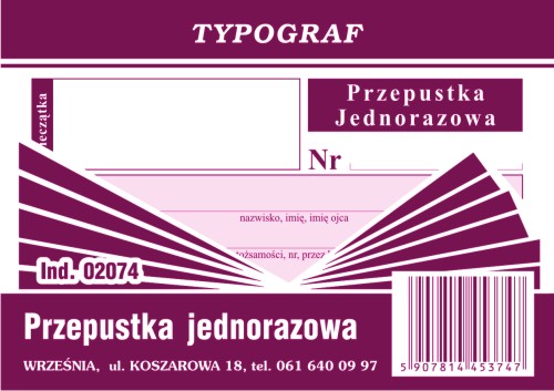 Druk przepustka jednorazowa A7 Typograf | biuroweokazje.pl | Postaw na jakość!