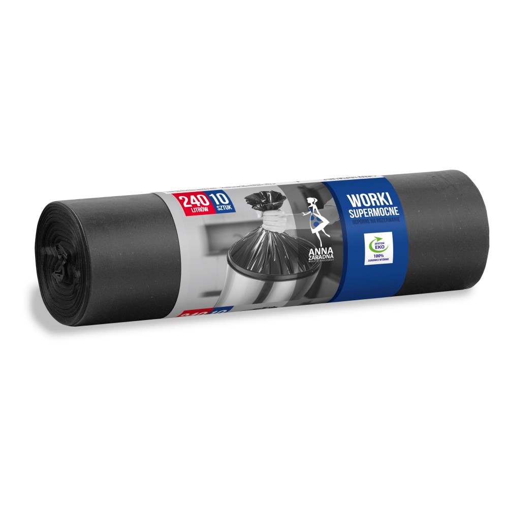 Worki na śmieci Anna Zaradna, supermocne, 240 l, zestaw 10 sztuk., czarny | biuroweokazje.pl | Nie czekaj!