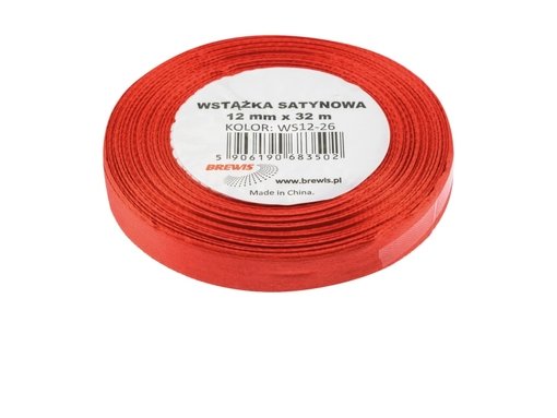Wstążka satynowa Brewis 12 mm czerwony | biuroweokazje.pl | Zamów taniej!