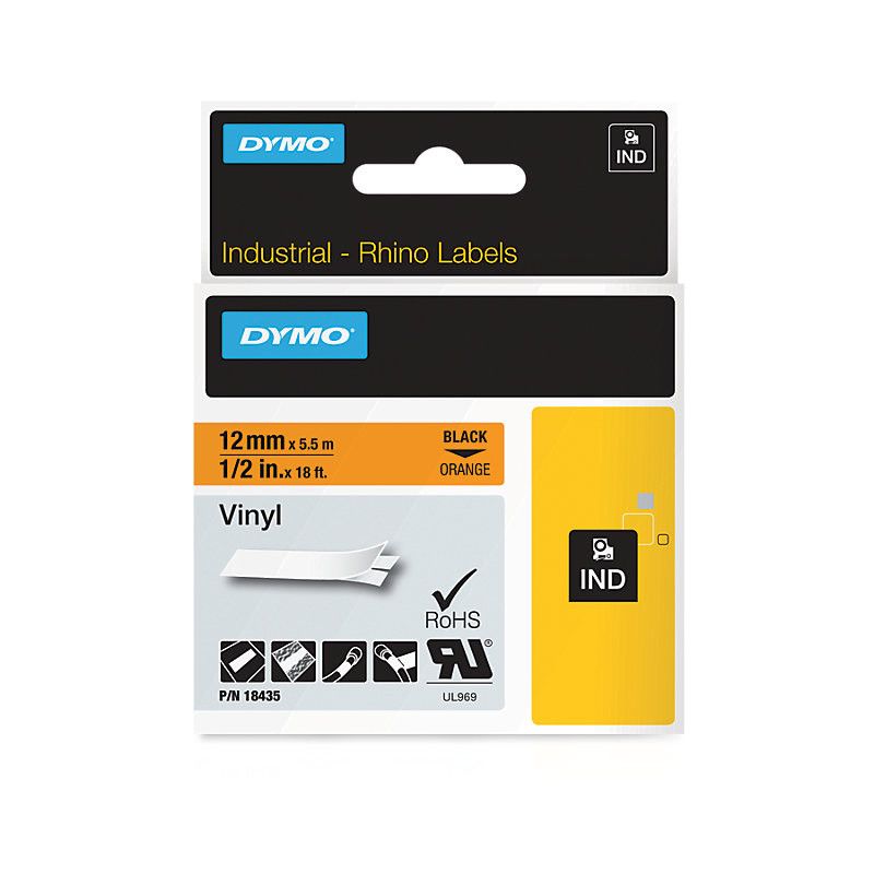 Taśma winylowa Dymo 12 mm x 5,5 m czarny pomarańczowa | biuroweokazje.pl | Kup taniej!