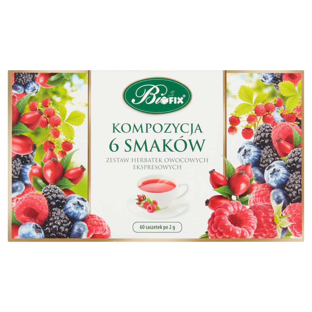 Zestaw herbatek owocowych ekspresowych bifix, kompozycja 6 smaków (6x10 sztuk) 120 g | biuroweokazje.pl | Zamów szybko!