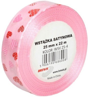 Wstążka satynowa 25mmx22 m różowa w serca | biuroweokazje.pl | Nie przegap!