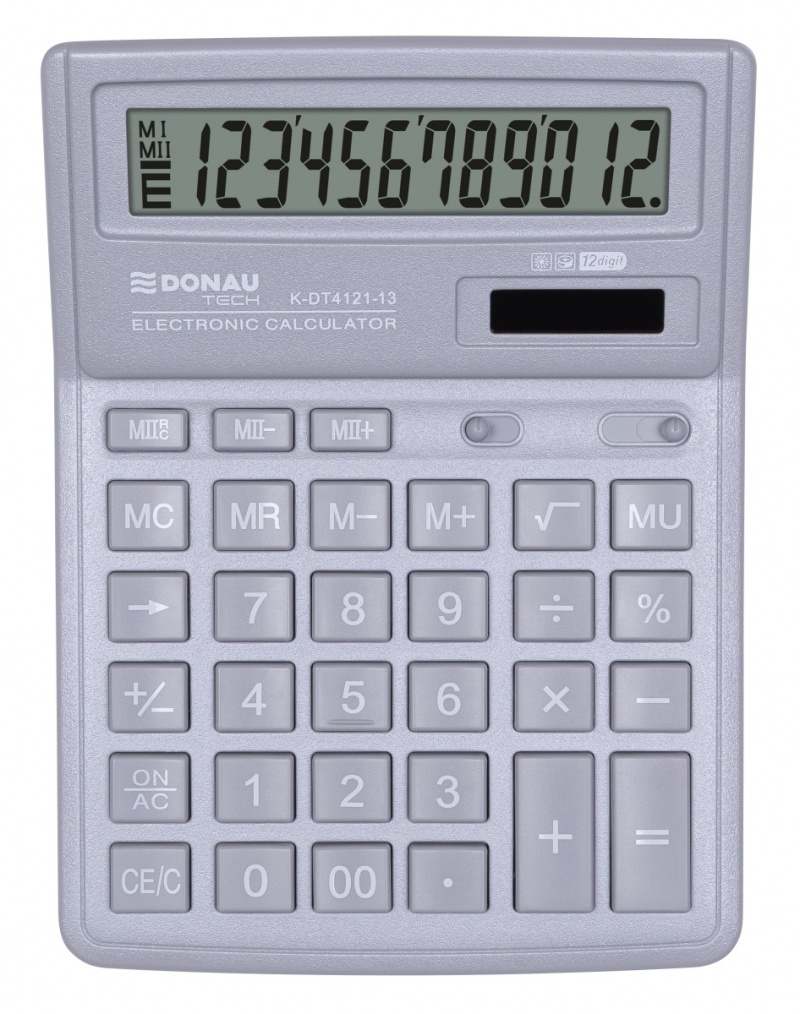 Kalkulator biurowy Donau Tech 12-cyfrowowy wyświetlacz 190x143x40 mm jasny szary | biuroweokazje.pl | Kup bez ryzyka!