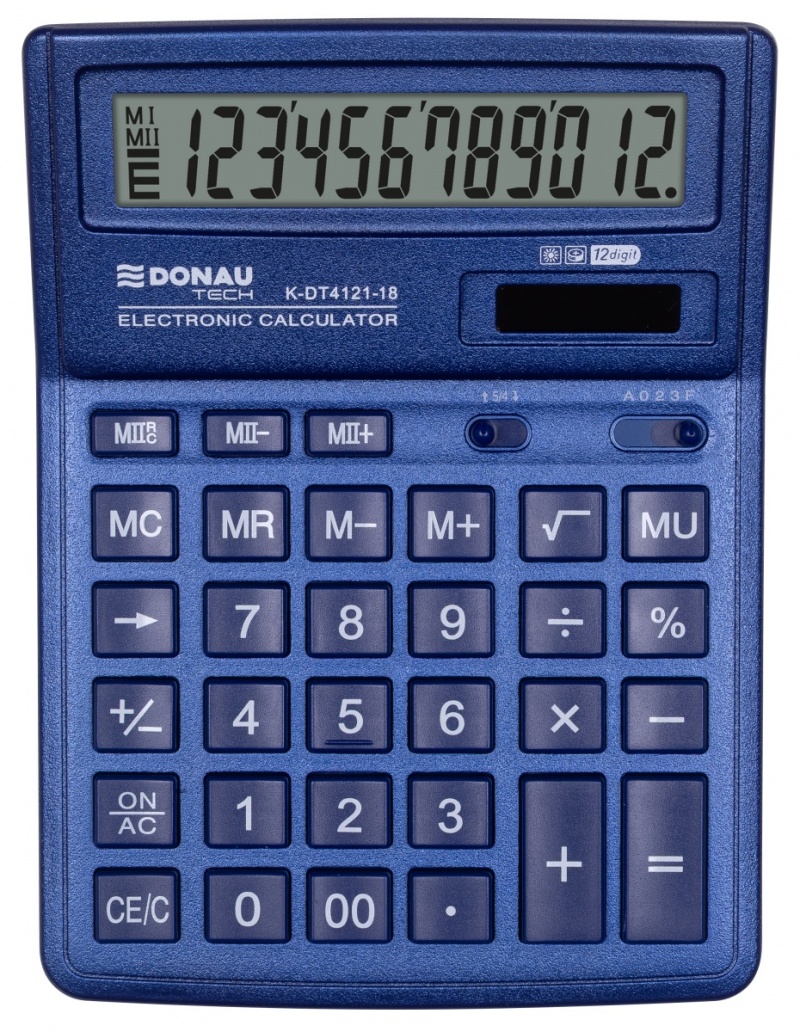 Kalkulator biurowy Donau Tech 12-cyfrowy wyświetlacz 190x143x40 mm granatowy | biuroweokazje.pl | Kup bez wahania!