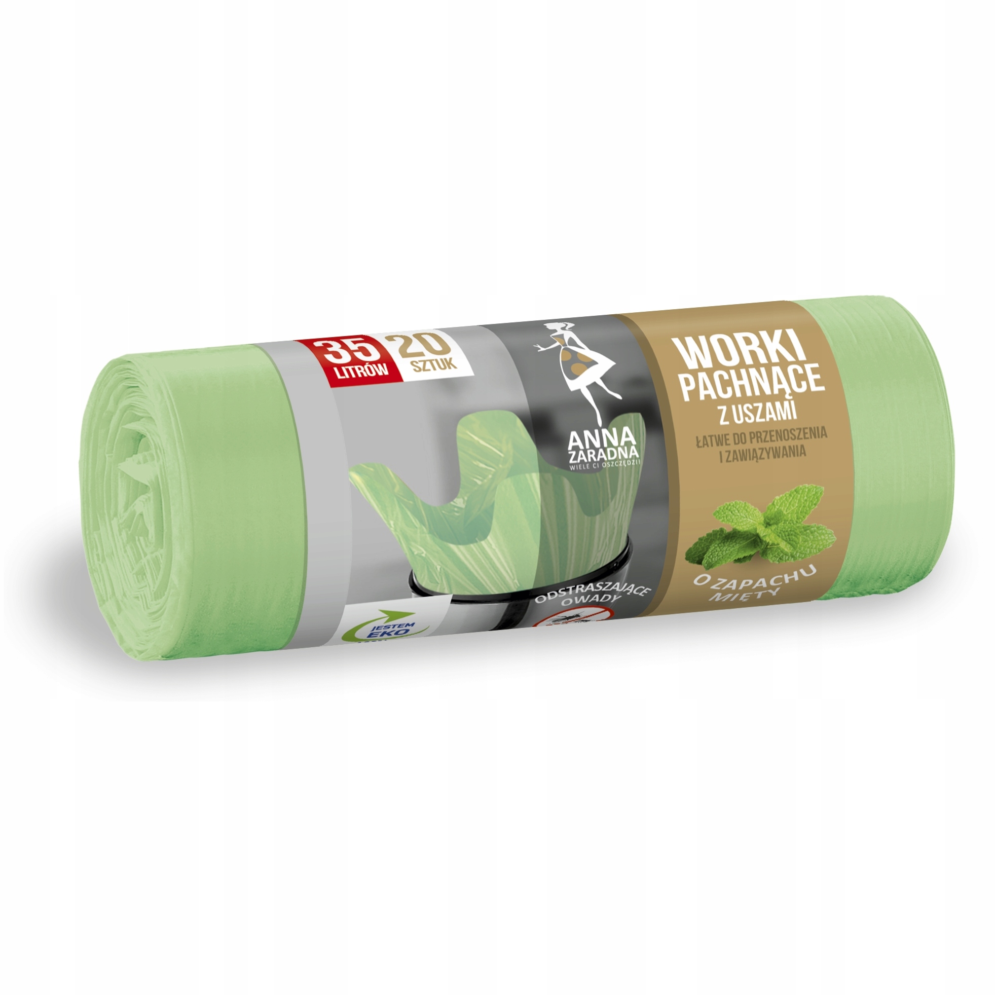 Worki na śmieci z uszami Anna Zaradna, zapach miętowy, 35 l, zestaw 20 sztuk. | biuroweokazje.pl | Kup z dostawą!
